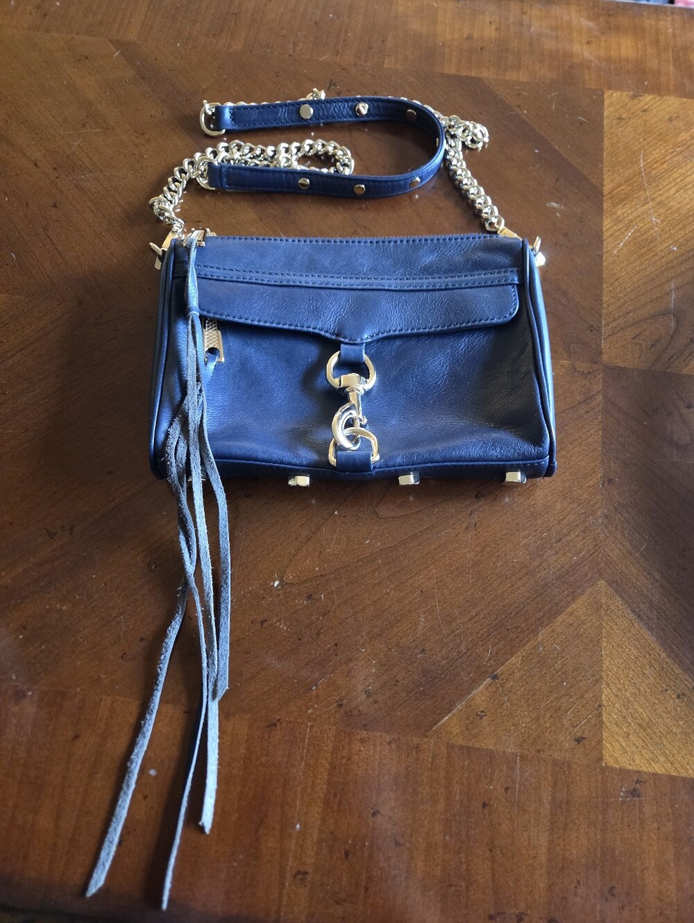 Rebecca Minkoff Blue Leather Gold Chain Studded Leather Crossbody Bag